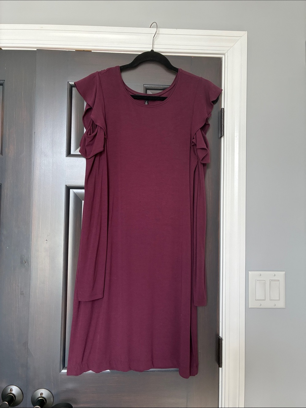 White House Black Market Burgundy Ruffle Sleeve Midi Dress
